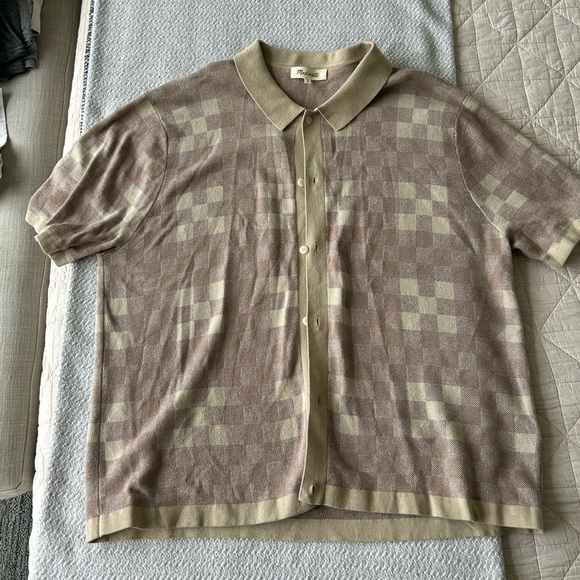 Madewell Other - Taupe and light brown cotton button up short sleeve sweater